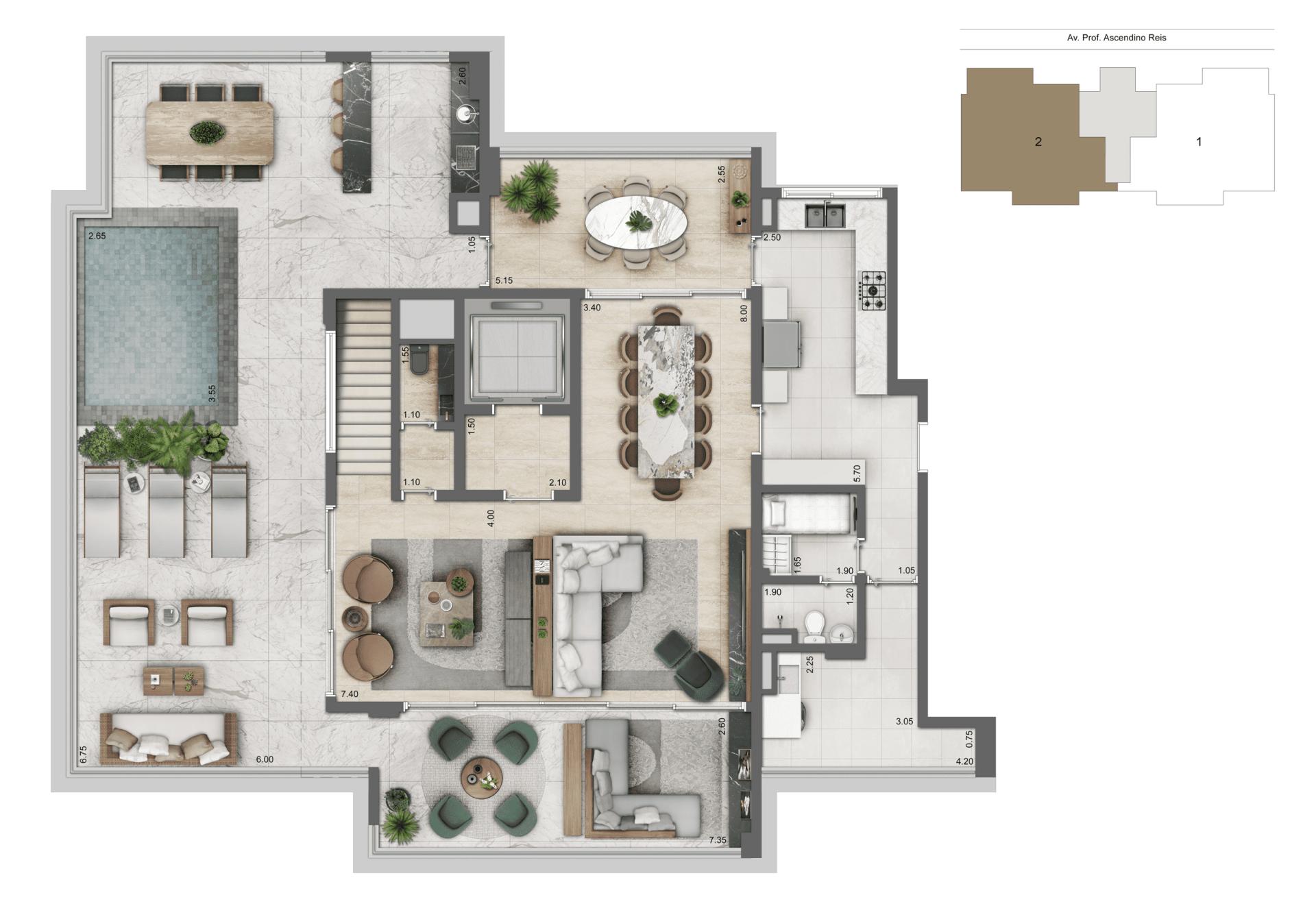 Planta Duplex Superior 411 m² | 4 suítes