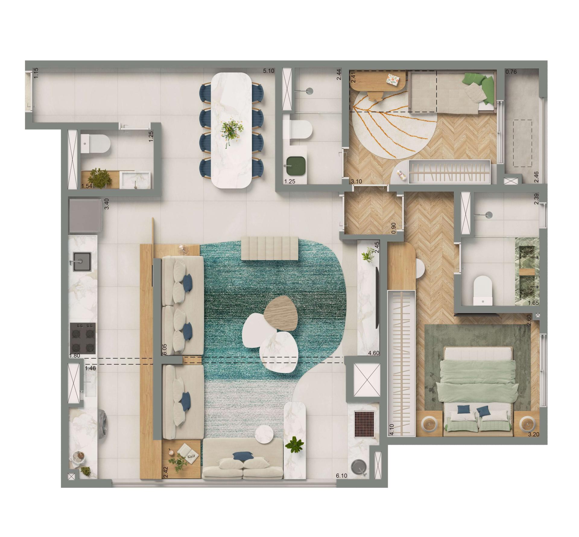 Planta Padrão 87m² | 2 suítes