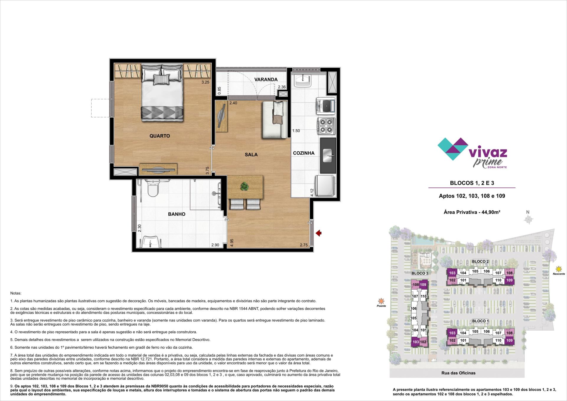 Vivaz Prime Zona Norte   Área Privativa 44,90 m²