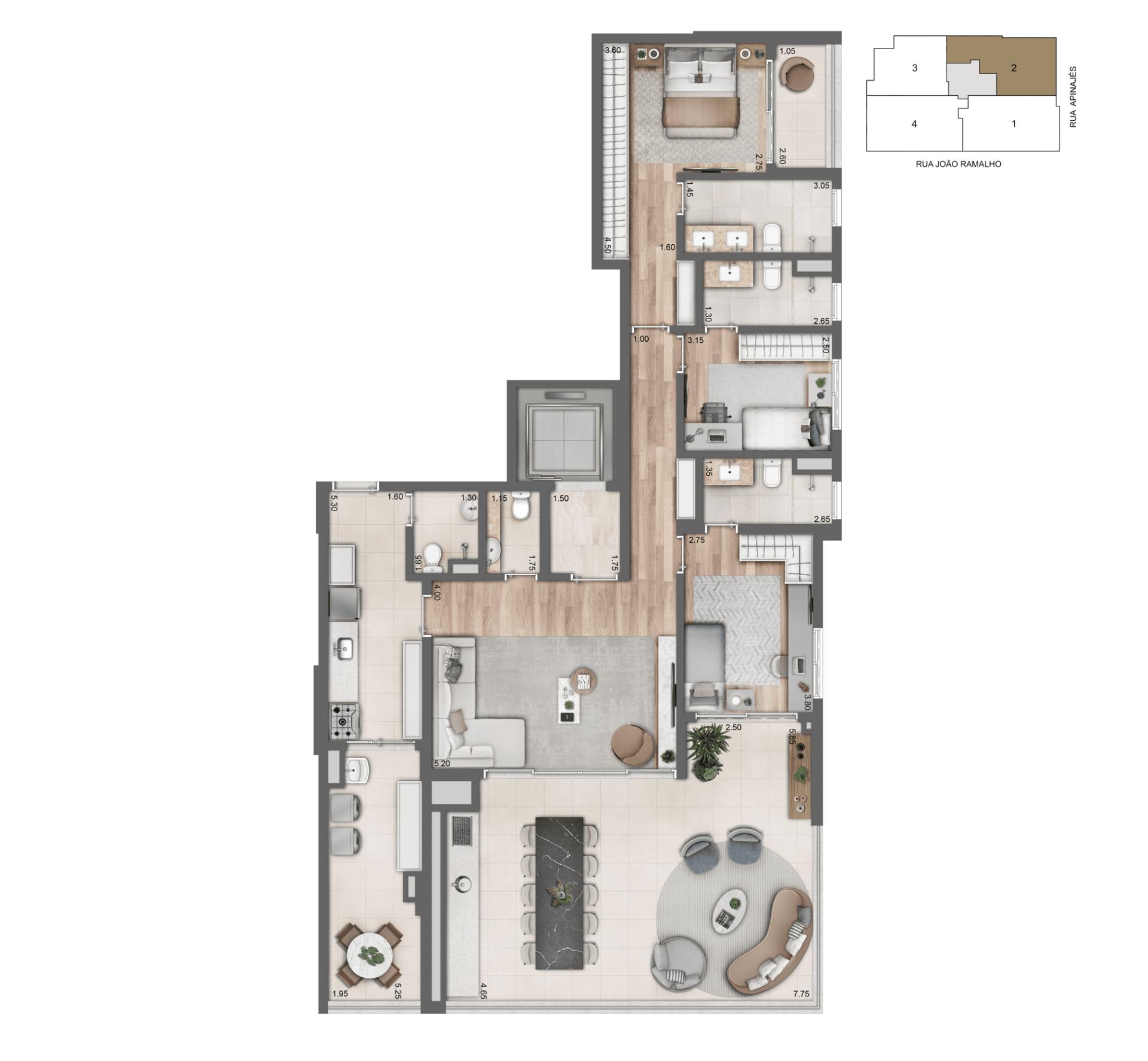Planta Opção 167 m² I 03 Suítes