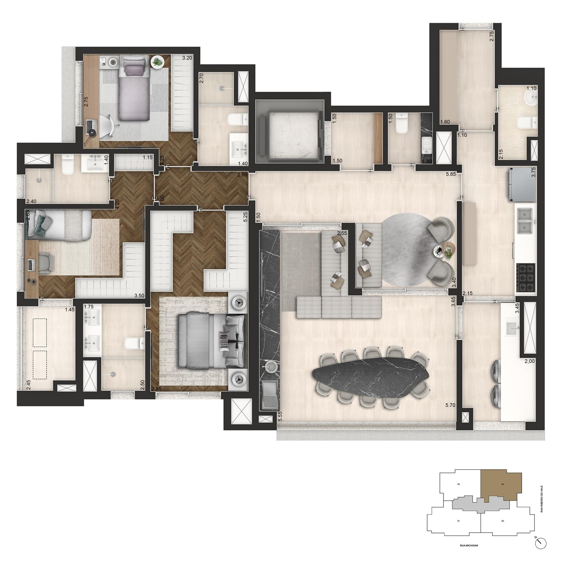 Planta Padrão 3 Dormitórios | 145m²