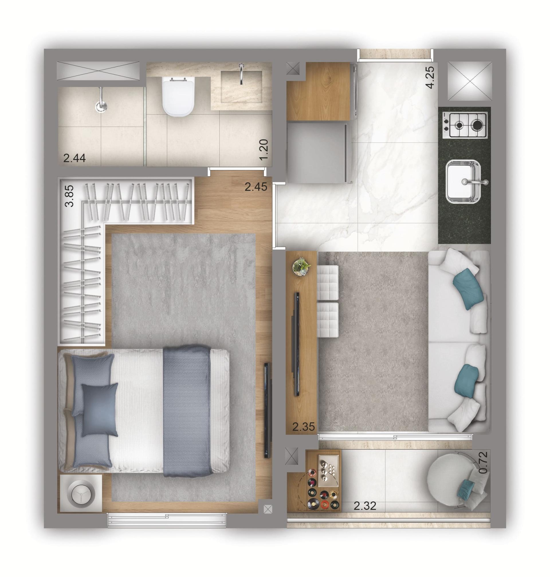 Planta Tipo 27m² | 1 dorm. | Hospedagem