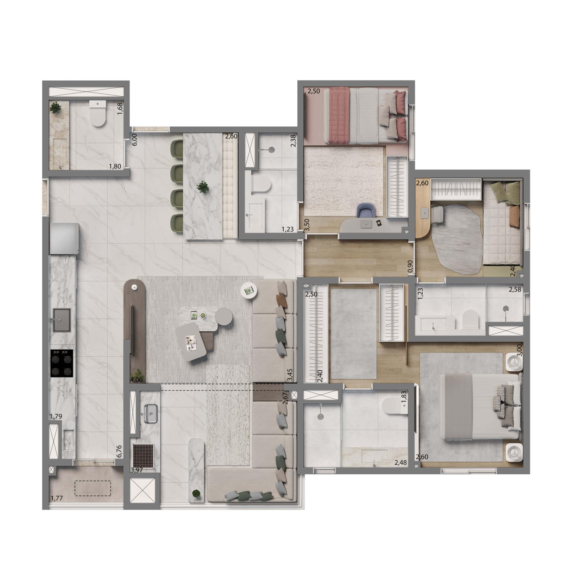 Planta Padrão 102m² | 3 suítes