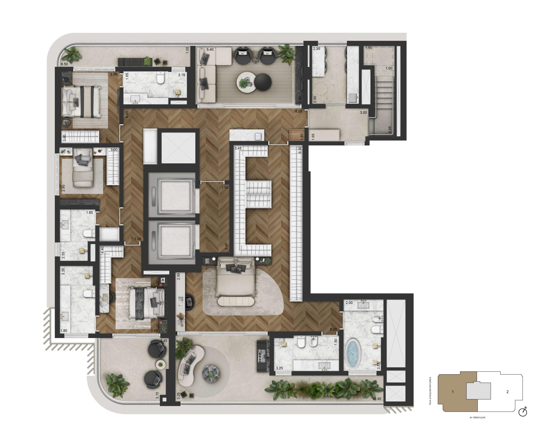  Planta padrão- Duplex inferior- 516.4m2