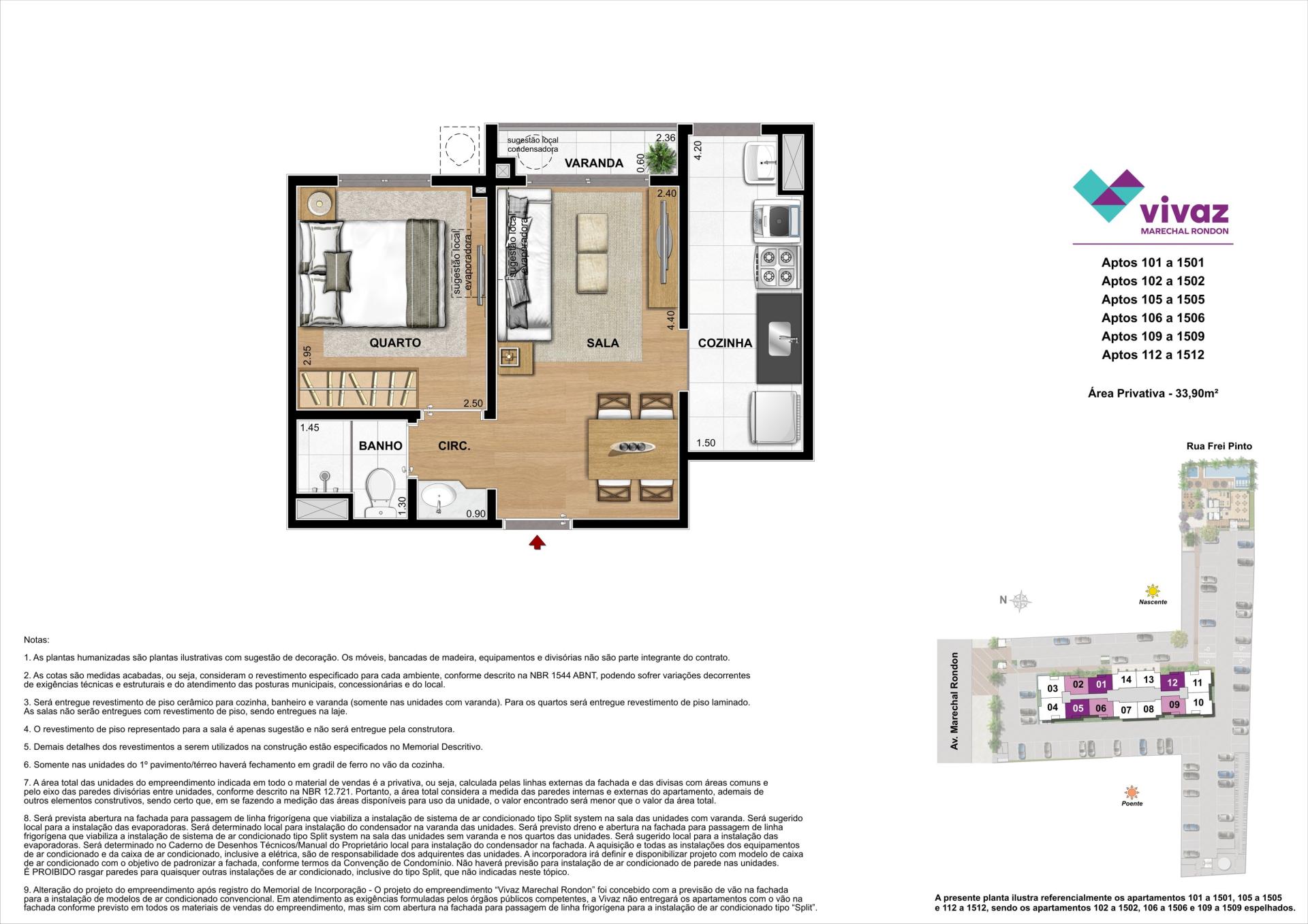 Vivaz Marechal Rondon - Planta Tipo - 33m² - 1 Quarto
