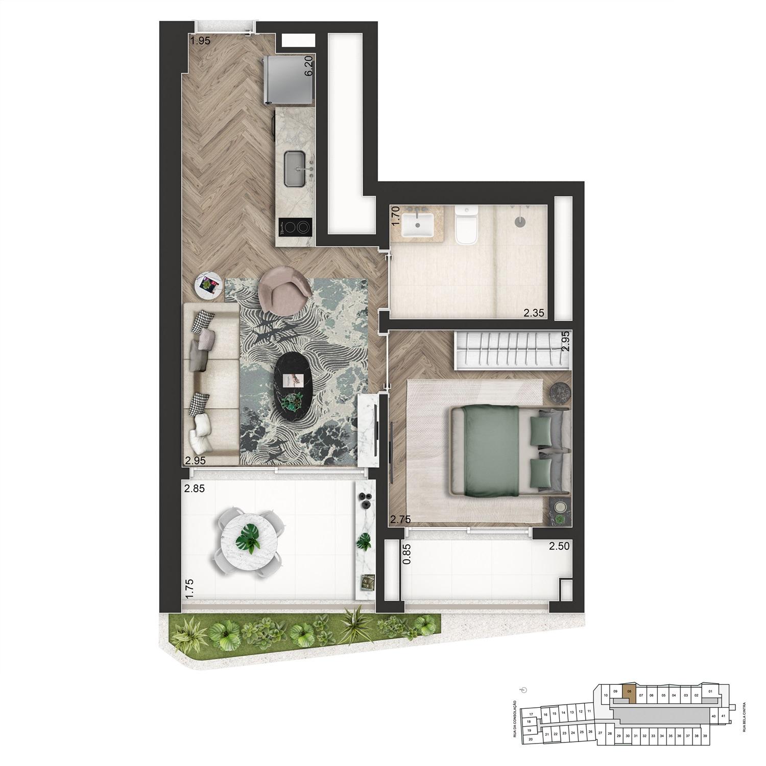 Planta 1 Dorm. 48m²