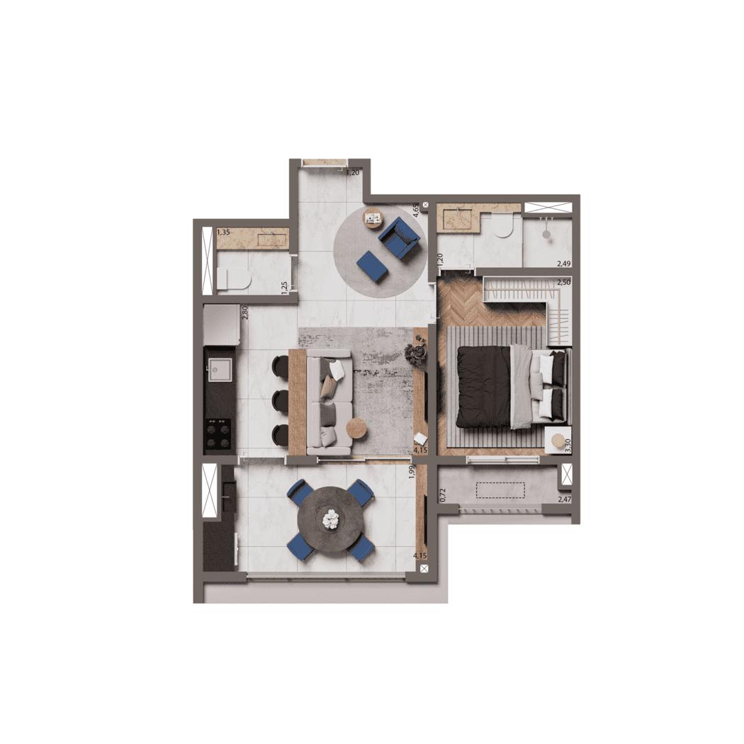 Planta Opção 44m²  | 1 Suíte