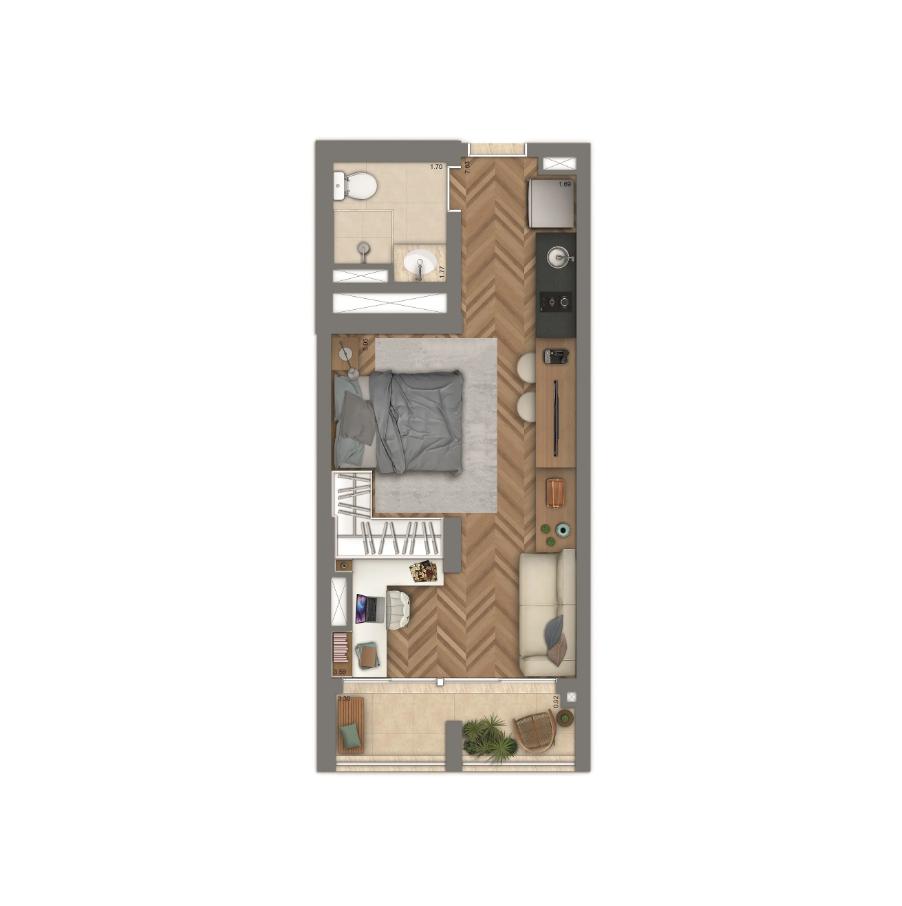 Planta Tipo 34 m² | Studio