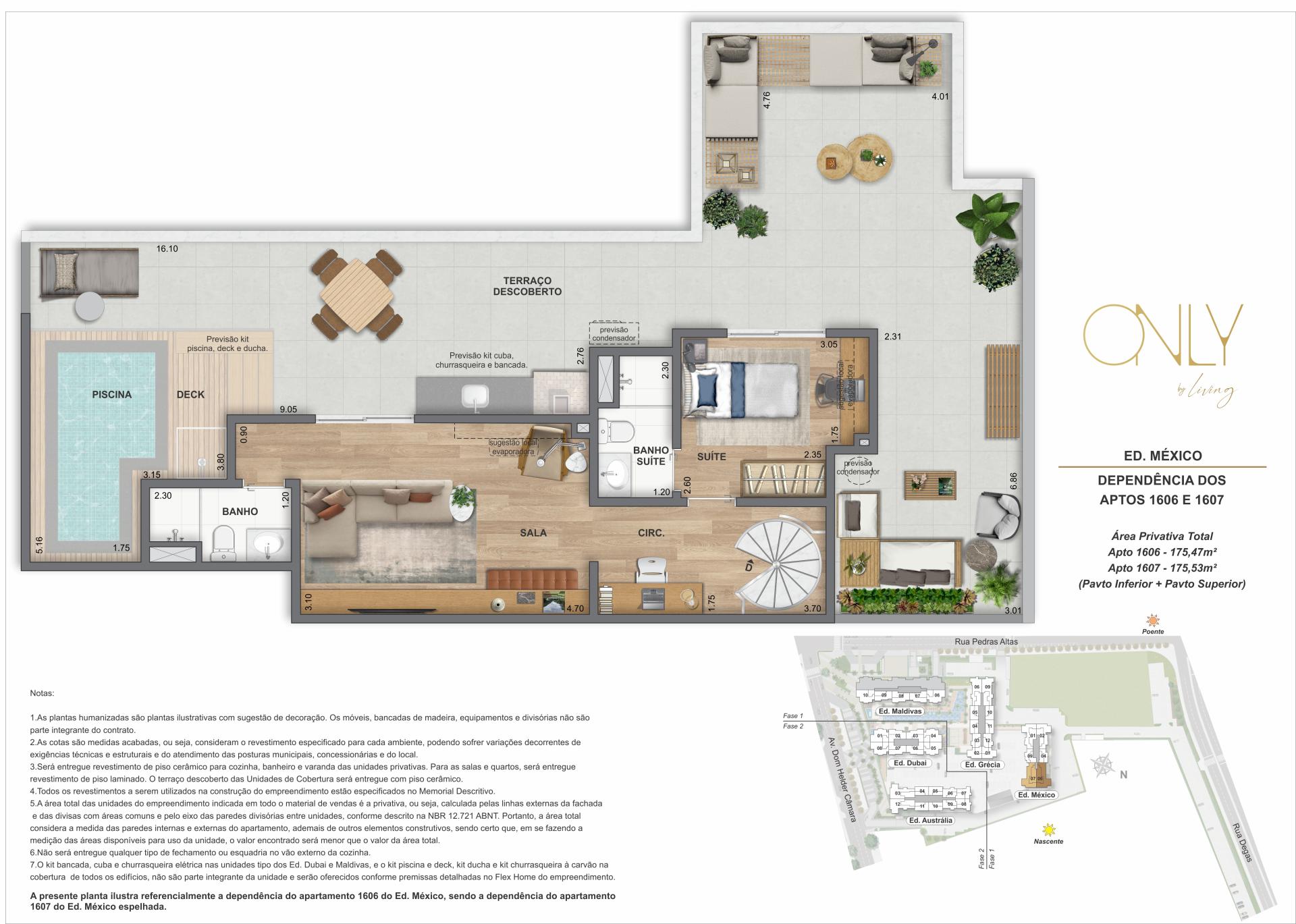 Cobertura Duplex 4 Quartos 2 Suítes - Pav. Superior - Área privativa: 175,47m² até 175,53m²