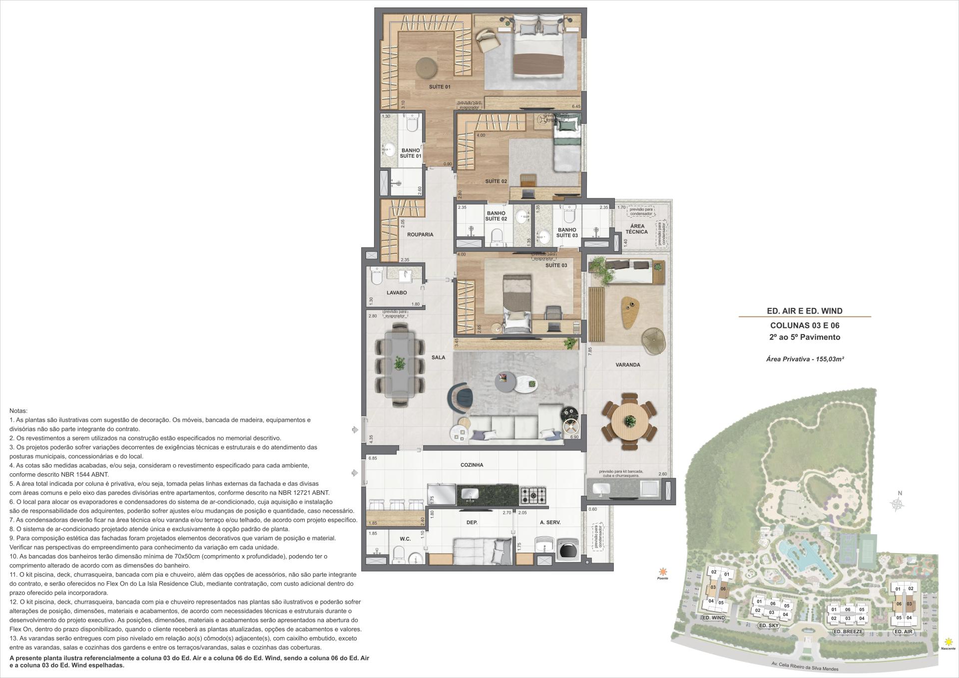 Apartamento – Ed. Air E Wind – Colunas 03 e 06 - 2º Ao 5º Pav