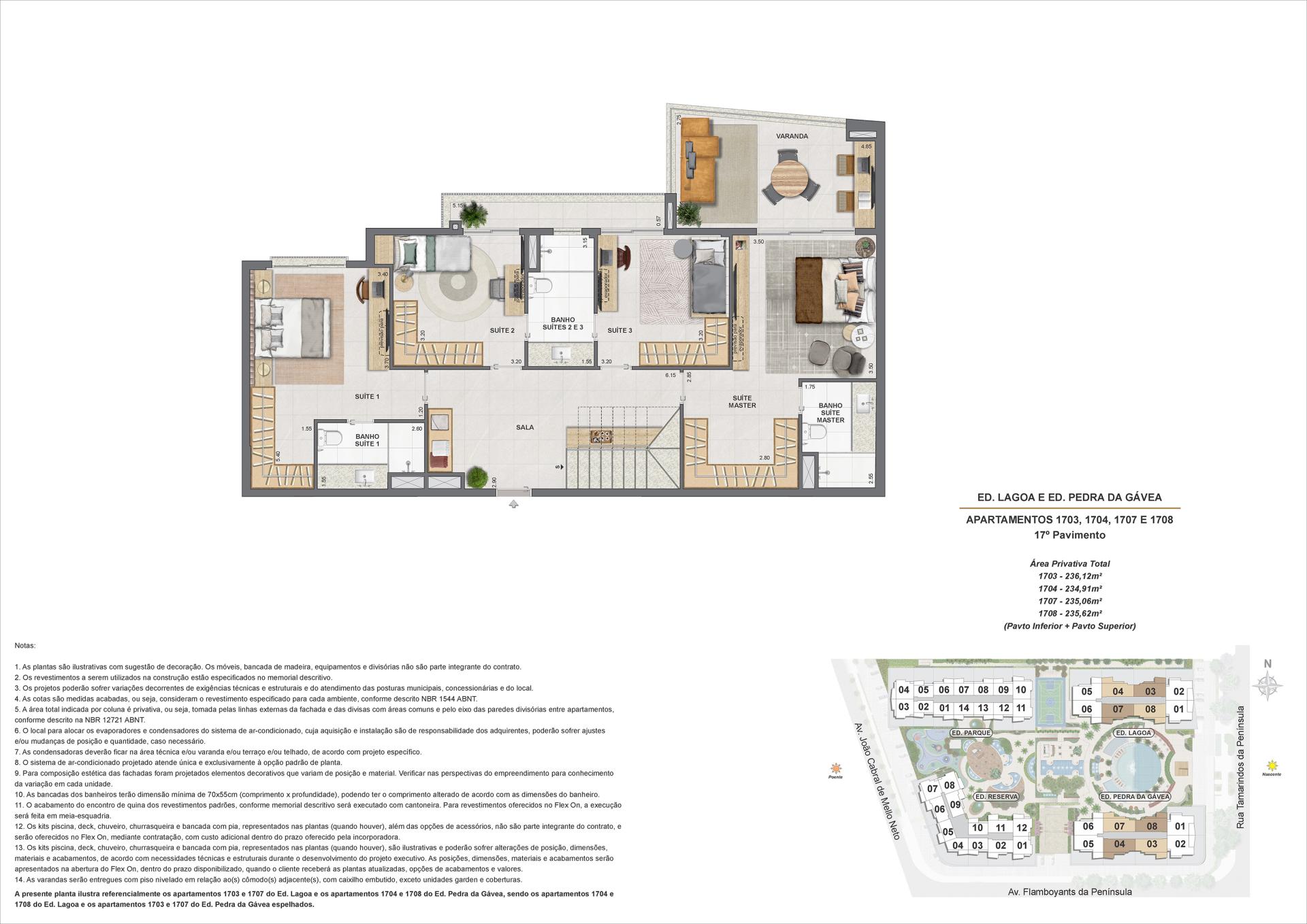 ED. LAGOA E ED. PEDRA DA GAVEA - AP1703, 1704, 1707 E 1708 - 17° PAV