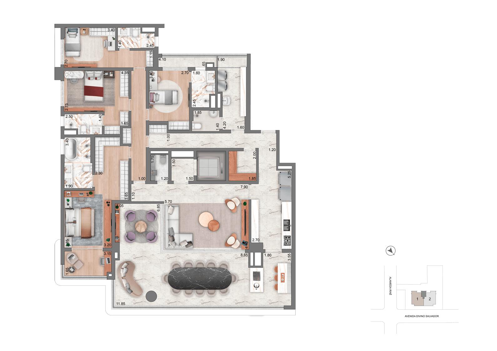 Planta Padrão 251 m² | 4 Suítes