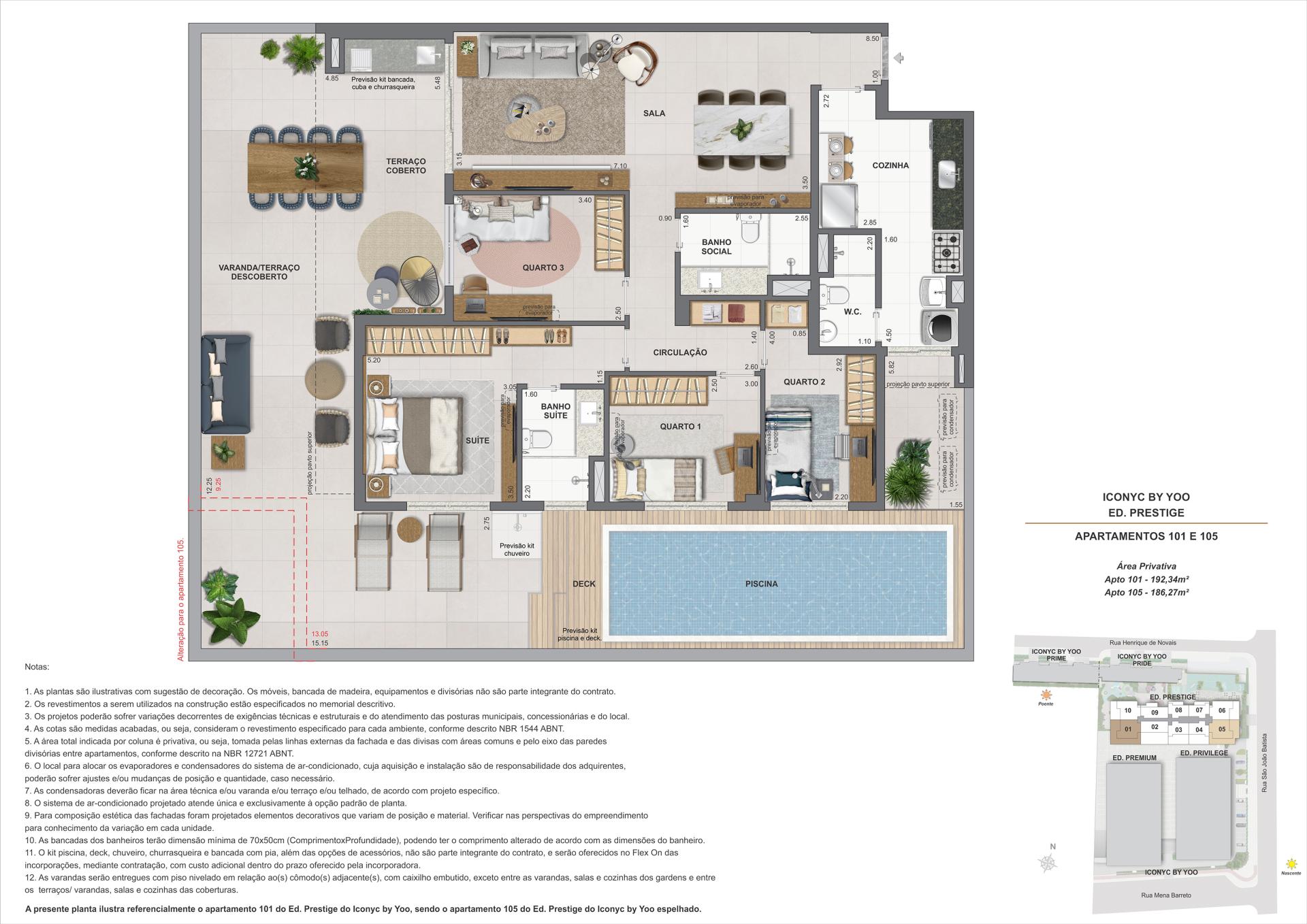 Garden 4 quartos - 1° andar (101 e 105) - 192m² e 186m²