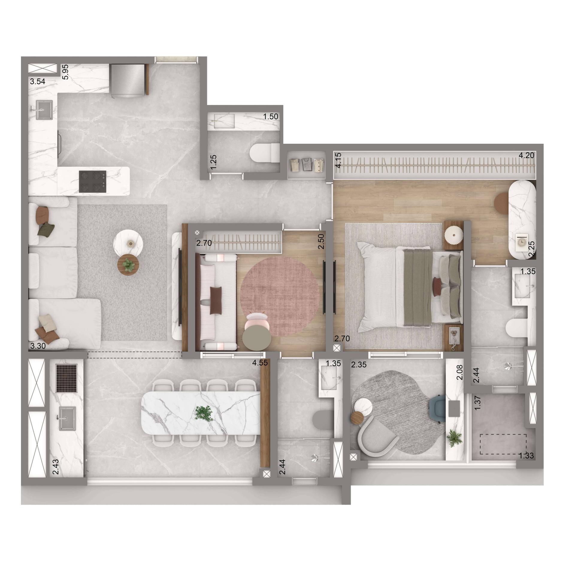 Planta Padrão 79m² | 2 suítes | 1 vaga