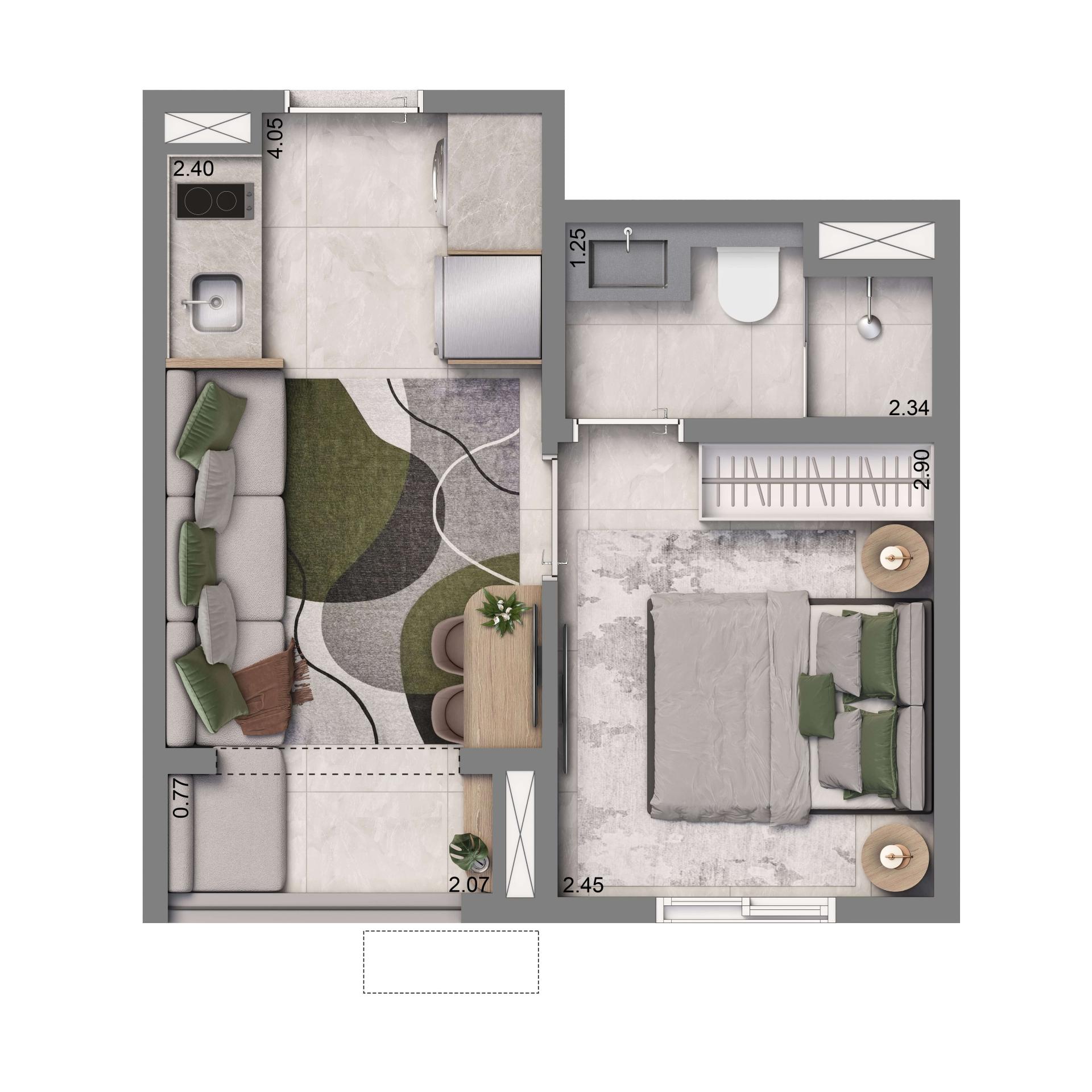 Planta Opção 24m² | 1 Dorm. | Com Terraço