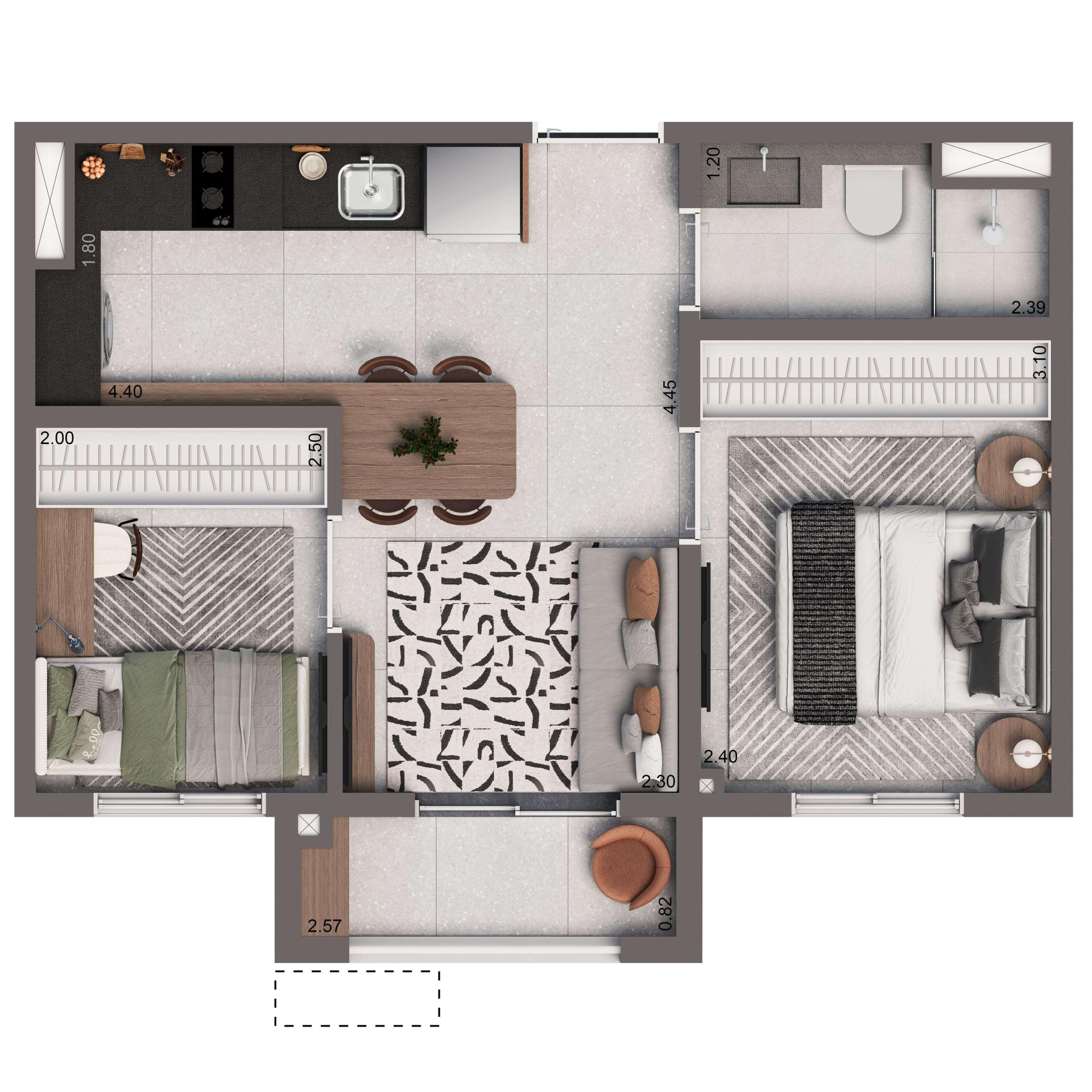 Planta Padrão 36m² | 2 dorms.