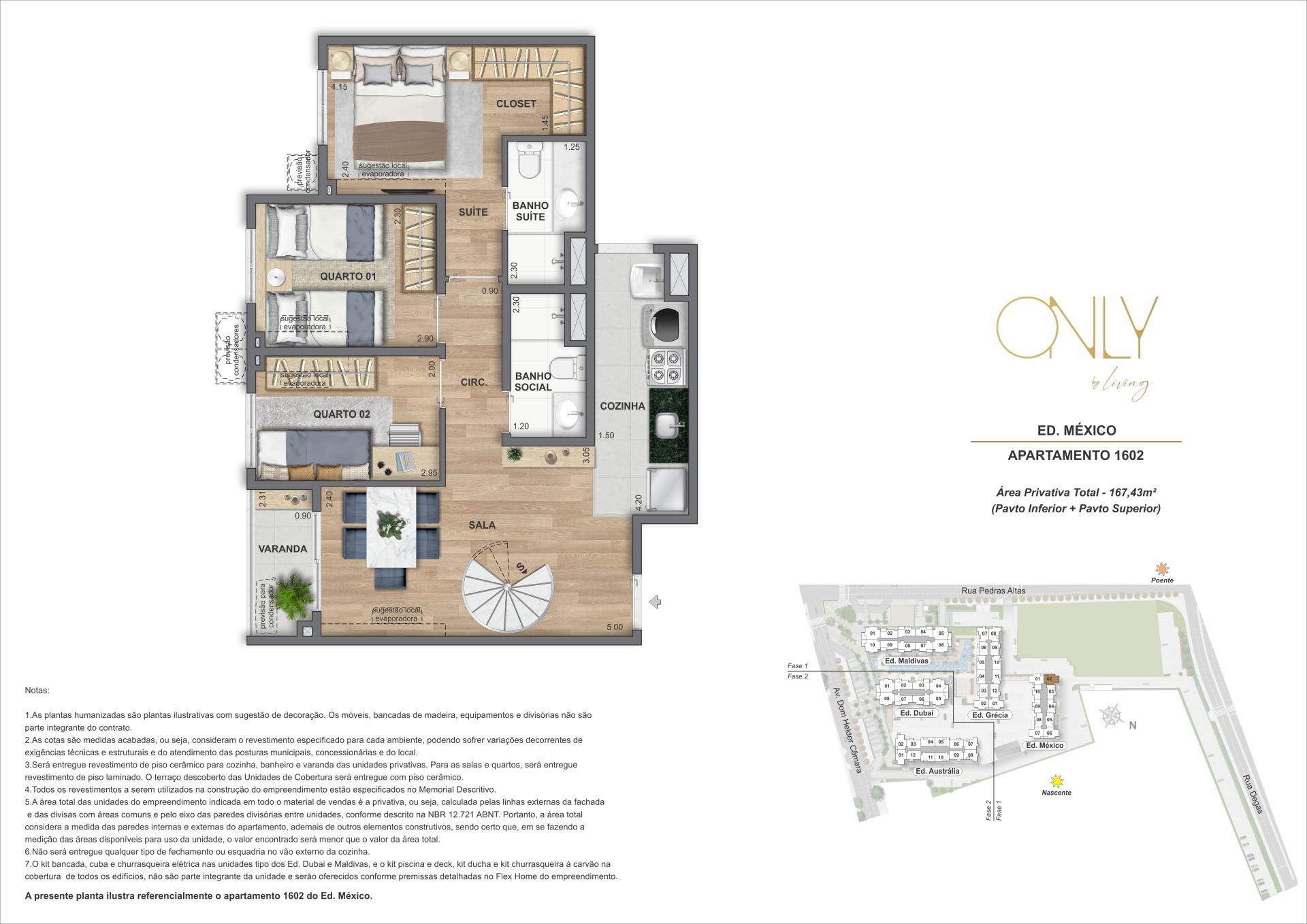 Cobertura Duplex 3 Quartos 1 Suíte - Pav. Inferior - Área privativa: 167,43m²