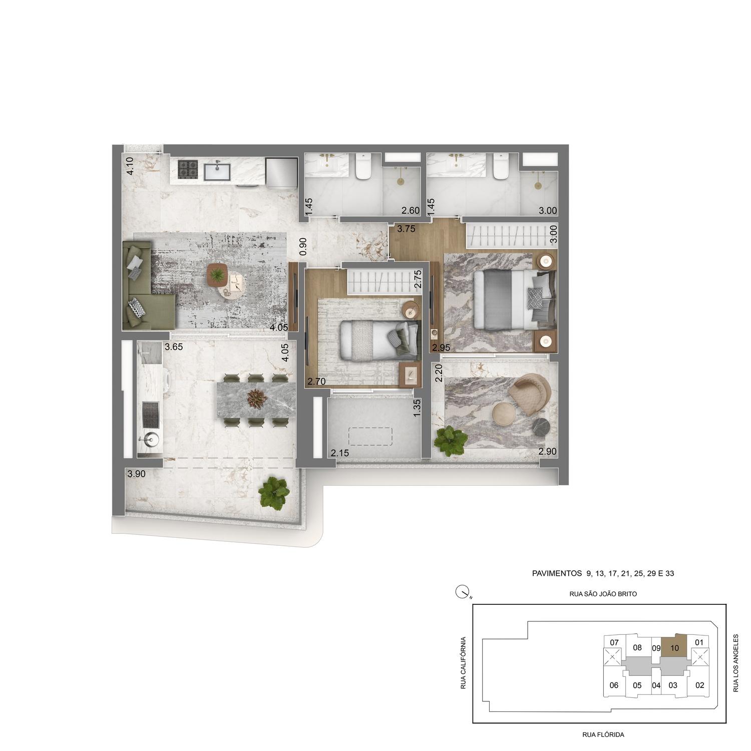 Planta Tipo 80m² - 2 dorms