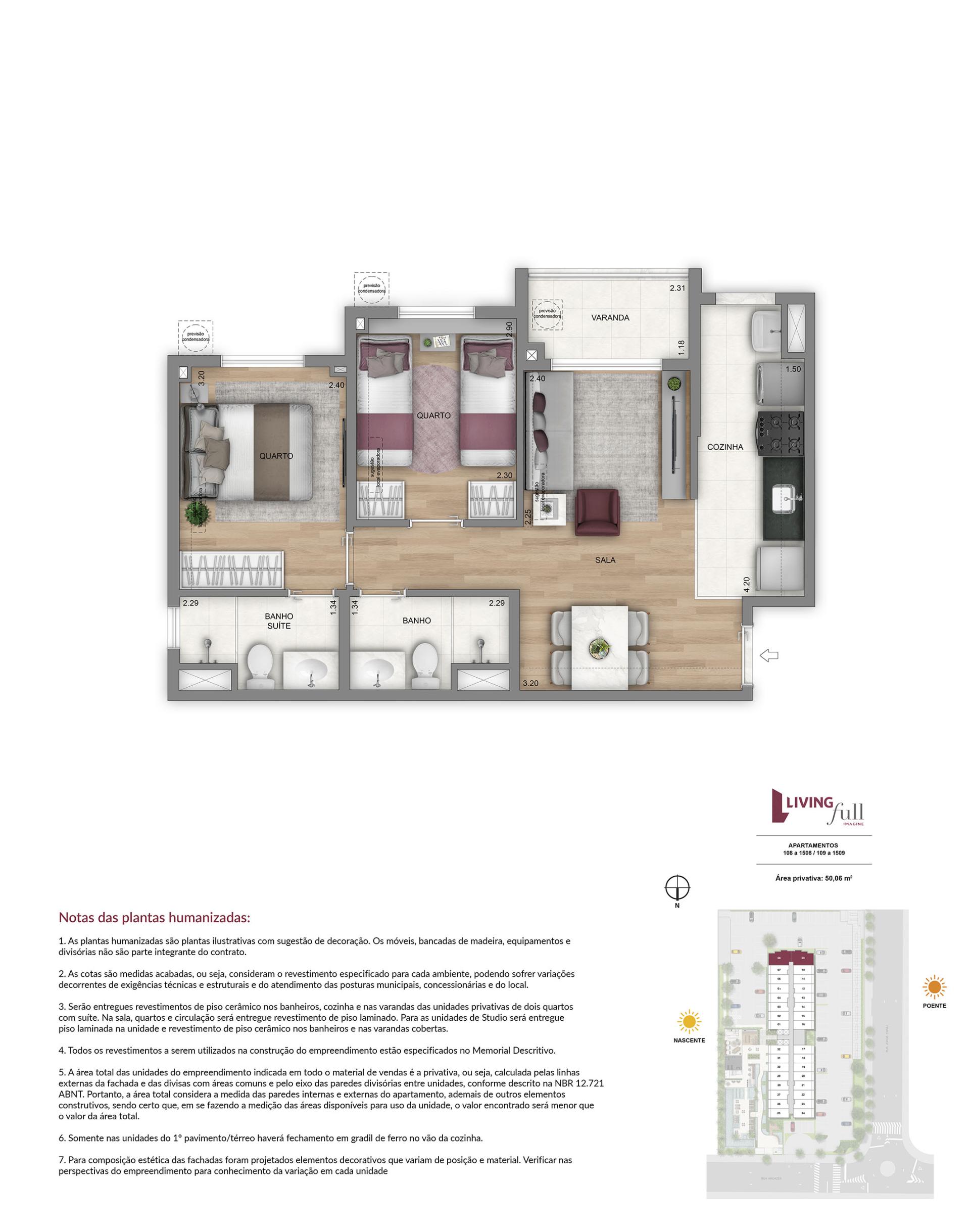 2 Quartos - 50m²
