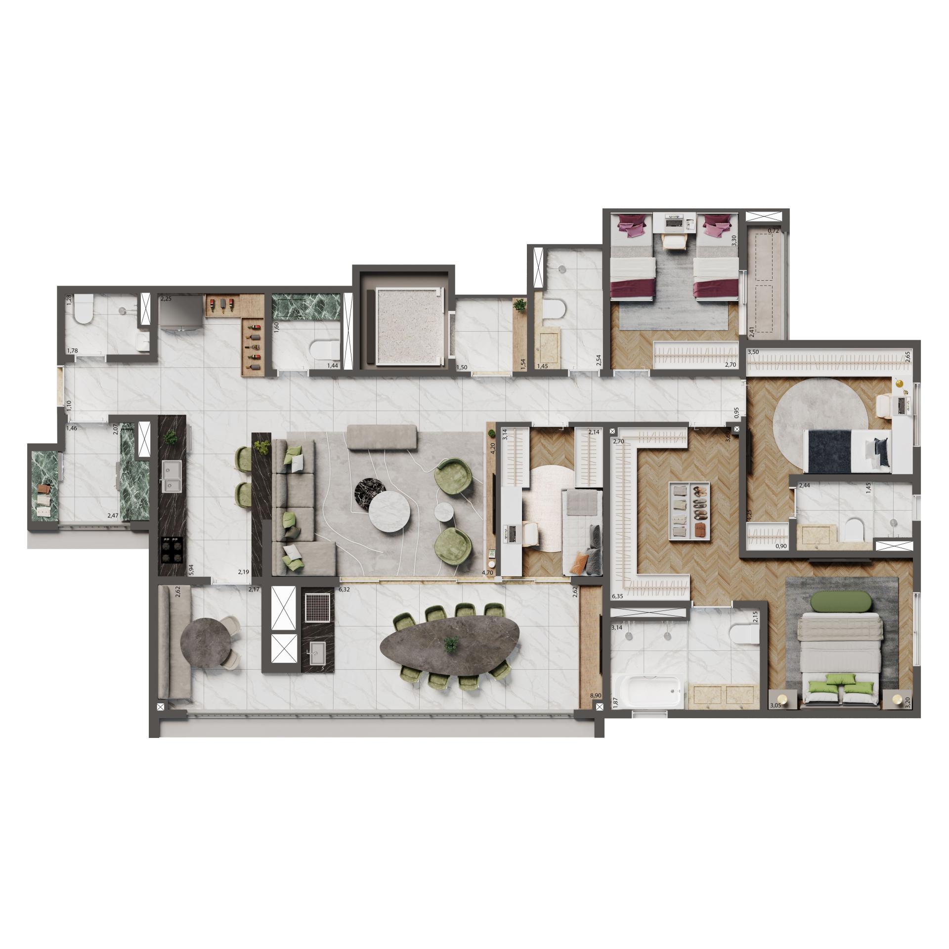 Planta Opção 2 156m² | 3 suítes