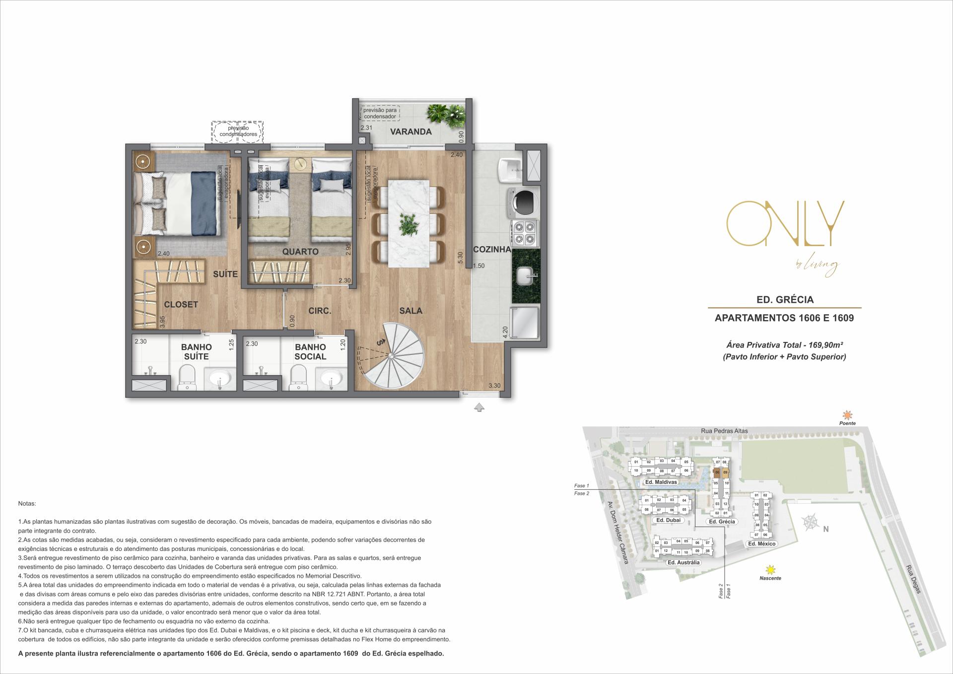 Cobertura Duplex 3 Quartos com Suíte - Pav. Inferior - Área privativa total: 169,90m²