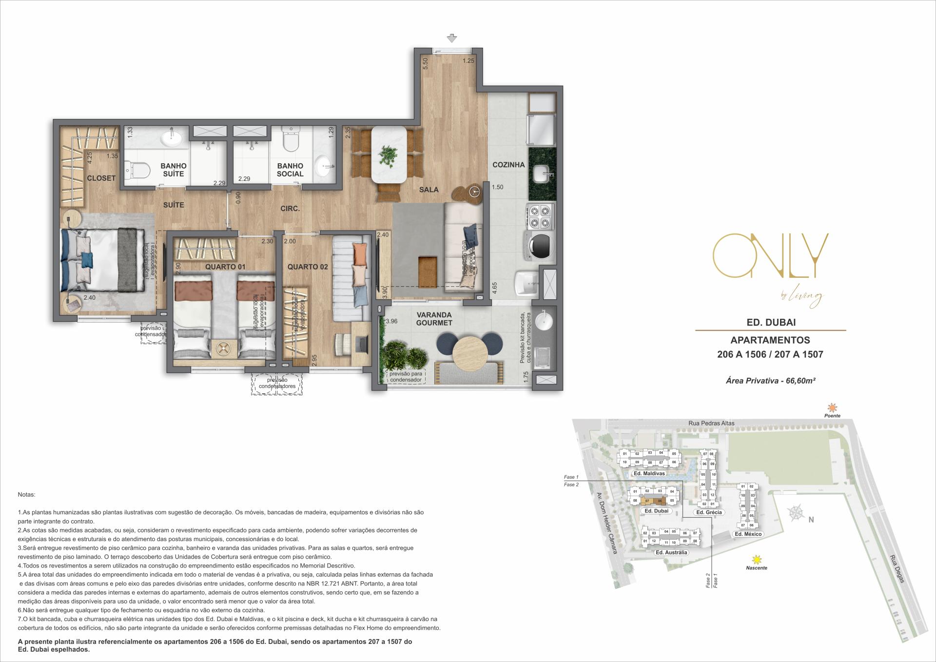 3 Quartos 1 Suíte - Área privativa: 66,60m²